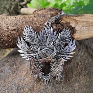 Silver Winged Eye Pendant Necklace